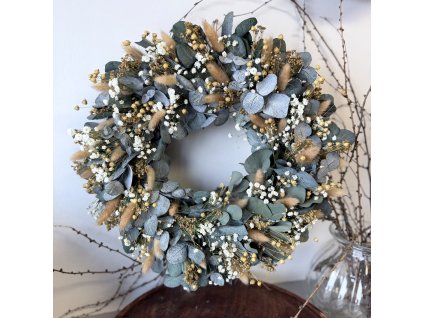 Stabilizovaný eukalyptový věnec 40cm interiér přírodní tóny