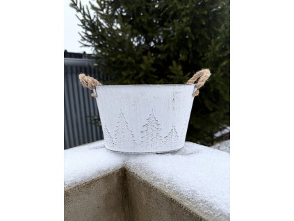 Obal ovál bílý, stromečky - květináč 22,5 x 13,5 x 13,8 cm