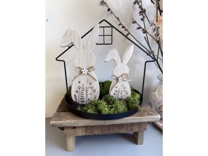 Dřevěný zajíc luční kvítí bílý velký