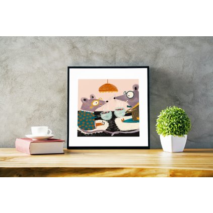 ilustrace obrázek dětský pokoj na stěnu plakát myšky vtipné dárek narozeniny