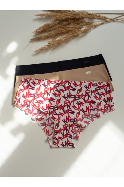 DKNY Litewear 3-balení kalhotek - černá, tělová, červené logo DK5028BP3