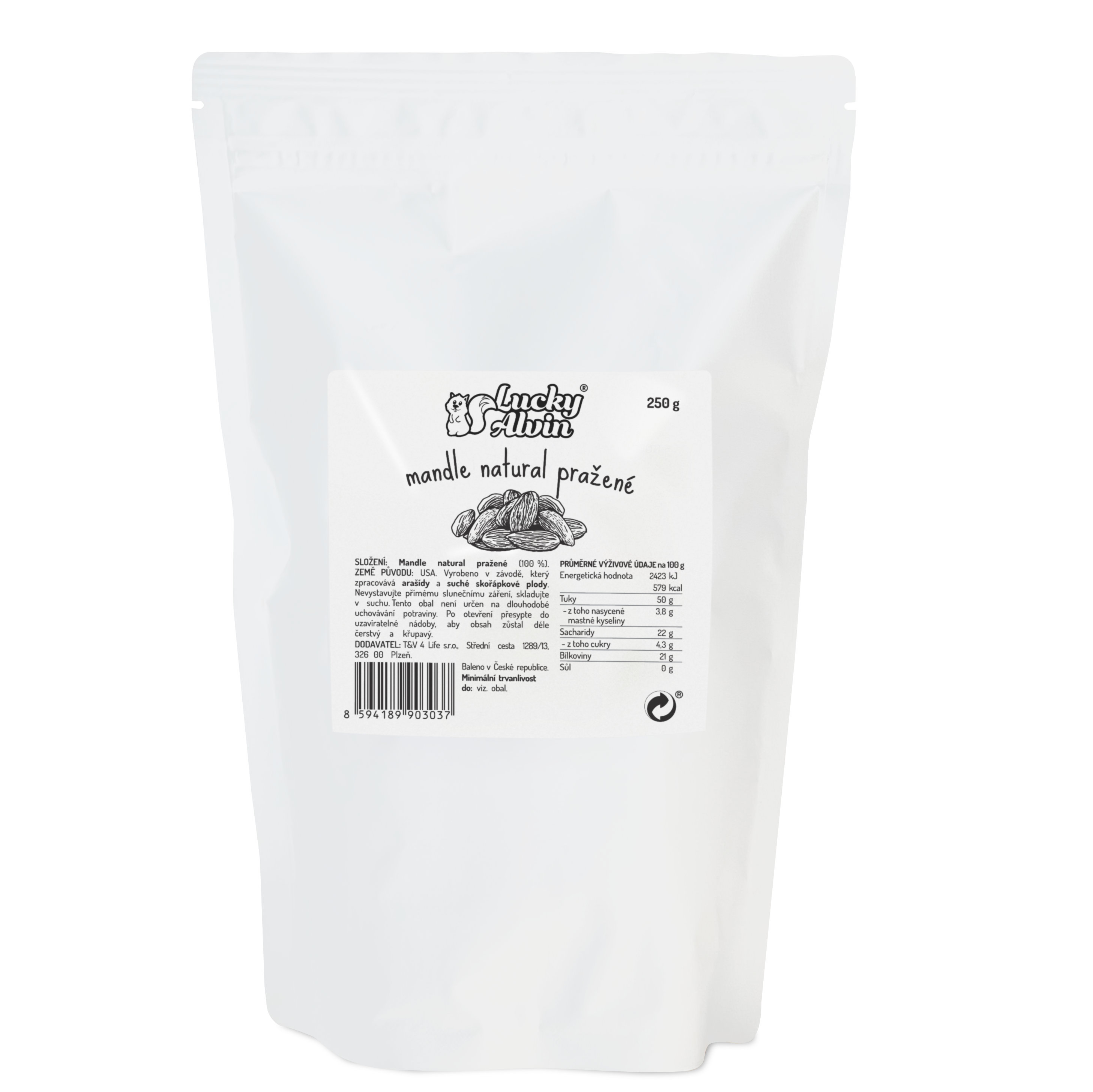 Mandle natural pražené Hmotnost: 250 g