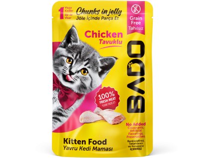 Bado Food Wet Chnuks in Jelly Pouch 85 g Kitten Chicken Mockup.png