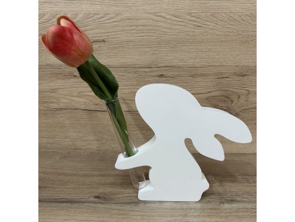 Bílý zajíc se zkum a tulipánem