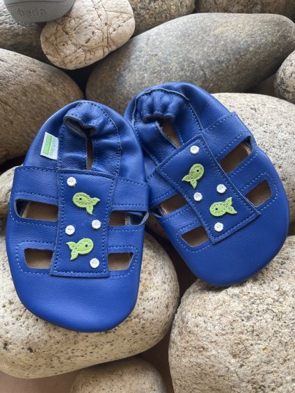 HOPI HOP Barefoot capáčky sandálky tmavá modrá rybka