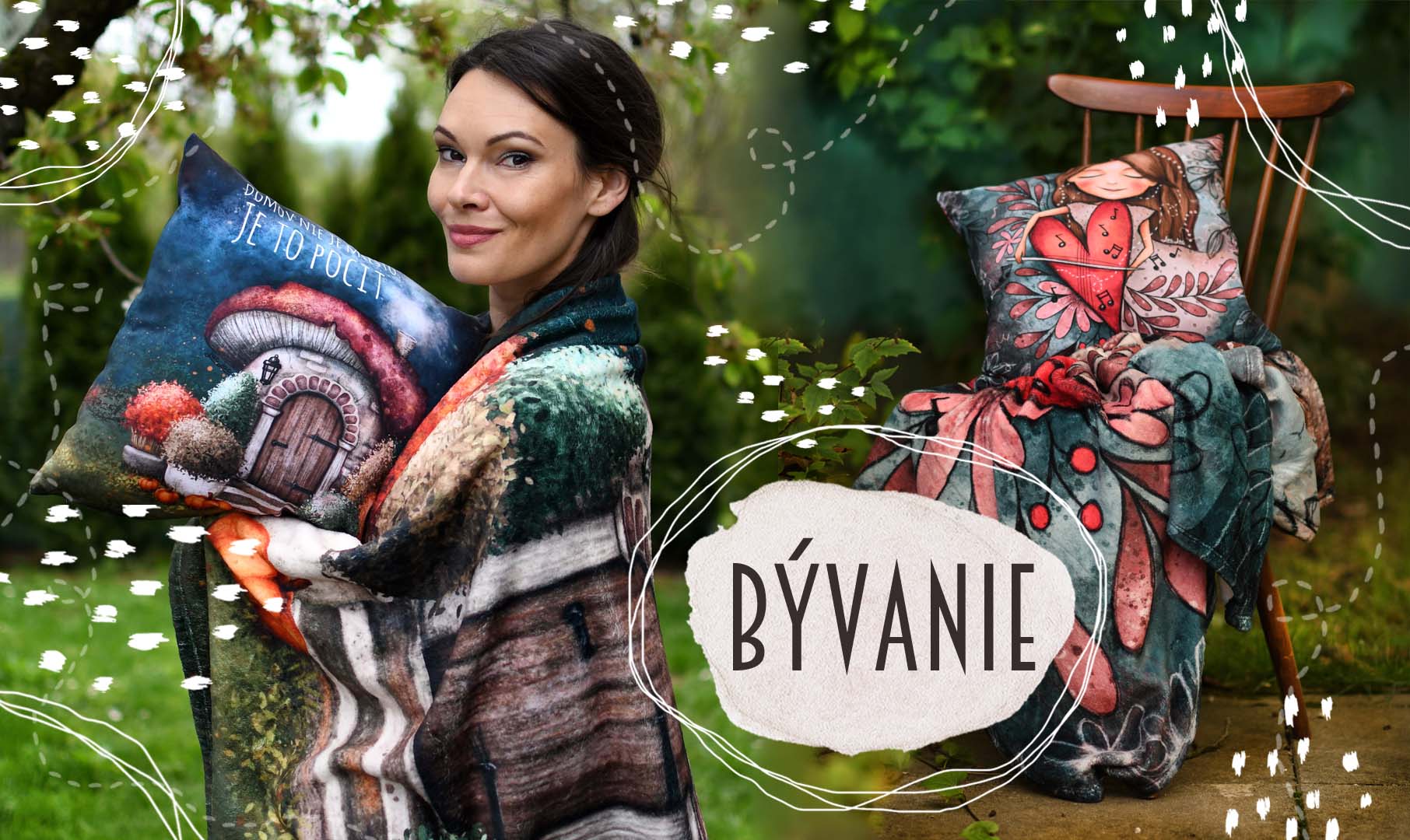 Bývanie, doplnky, textílie, vankúše, deky a podložky s originálnymi ilustráciami