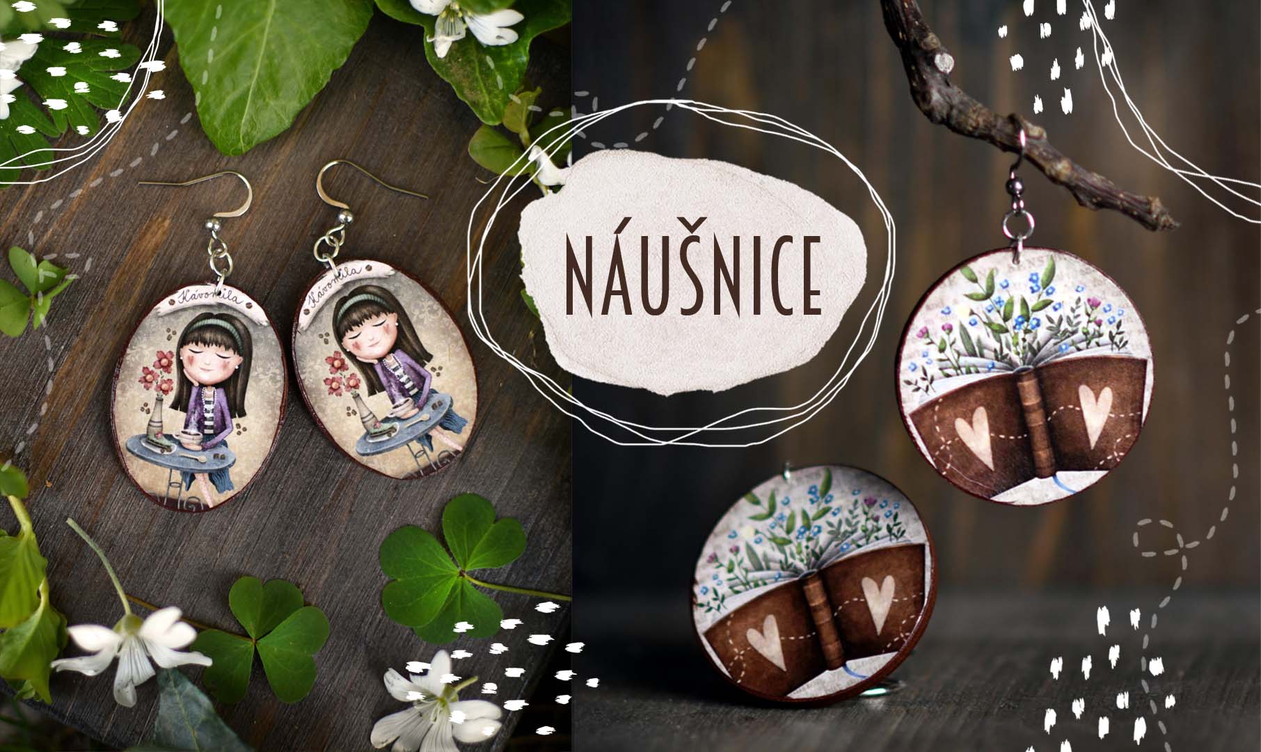 Originálne ručne robené náušnice s autorskými ilustráciami