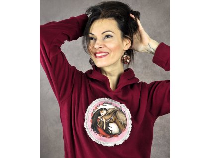 Bordová mikina s ručne maľovaným motívom