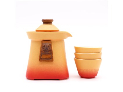 Chrámový Čajový Set & Tři Šálky - Oranžové Nebe