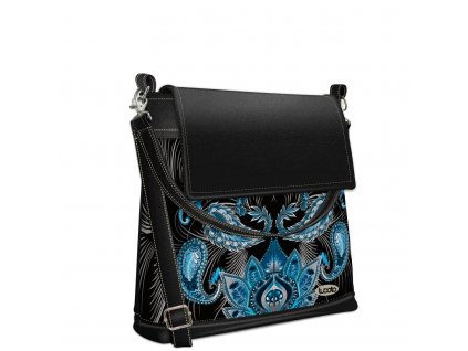 Crossbody kabelka Evi s tyrkysovým paisley vzorem v černé barvě od Lucoto