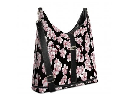 Velká kabelka přes rameno Bagbi s květy sakury v černé barvě od Lucoto
