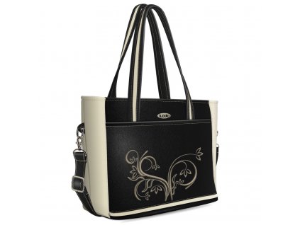 Prostorná kabelka na rameno s výšivkou Joli v černé barvě s florálním vzorem od Lucoto