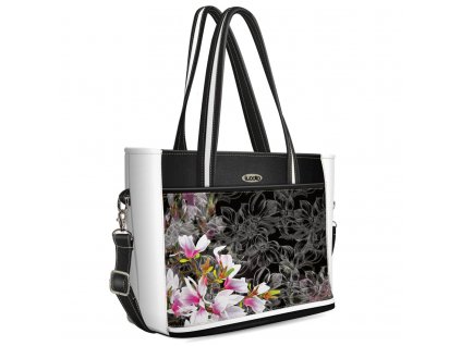 Velká kabelka na rameno i crossbody Joli s květem magnolie v černé barvě od Lucoto
