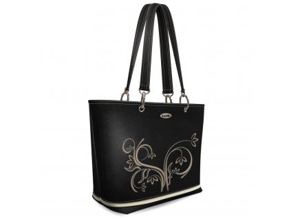 Velká kabelka na rameno s výšivkou Pony v černé barvě s florálním vzorem od Lucoto