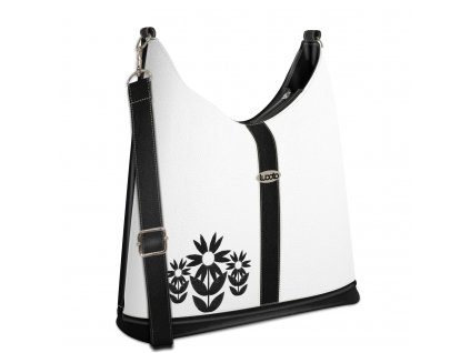 Velká kabelka přes rameno s výšivkou Bagbi v černobílé s kytičkami od Lucoto