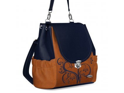 Velký batoh s výšivkou Lexi v modro rezavé barvě s florálním vzorem od Lucoto