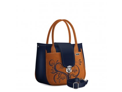 Malá kabelka do ruky s výšivkou Princi v modro rezavé barvě s florálním vzorem od Lucoto