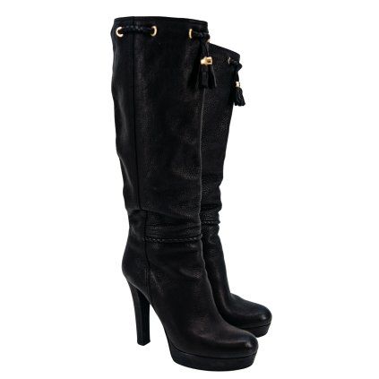 Gucci Marrakech Leather Platform High Boots Black 39