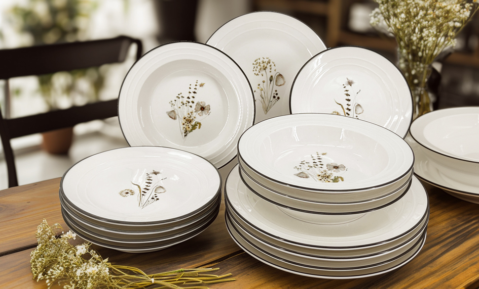 Elegantní porcelánová kolekce Nostalgie Meadow s jemným květinovým dekorem a šedým lemem. Nadčasový design inspirovaný vintage smaltovaným nádobím přináší harmonii a přírodní kouzlo na váš stůl. Perfektní volba pro stylové stolování s nádechem nostalgie.