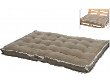 Béžový sedák na paletový nábytek o rozměrech 120x80x12 cm, položený na dřevěné euro paletě v exteriéru.