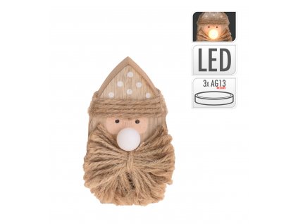Vánoční postava s LED, dřevo, skřítek přírodní