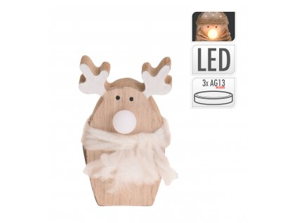 Vánoční postava s LED, dřevo, sob bílý