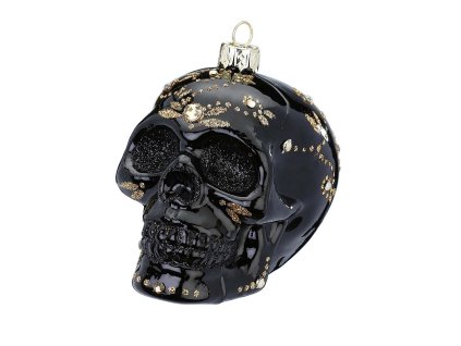 Ozdoba lebka s ornamenty černá lesklá 9 cm