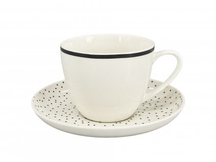 Šálek s podšálkem Fine Dots, objem 220ml, materiál porcelán, barva bílá s černými puntíky.