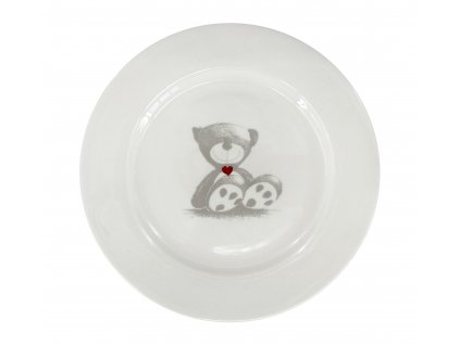 Dětský dezertní talíř Teddy - ø 20cm, materiál porcelán, barva bílá, dekor medvídka.