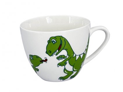 Dětský šálek Dino - objem 220 ml, materiál porcelán, barva bílá, zelený dekor dinosaura.