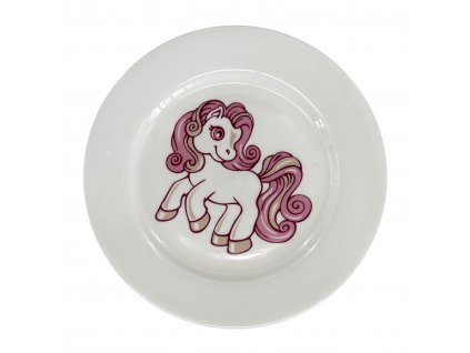 Dětský dezertní talíř Pony - ø 20cm, materiál porcelán, barva bílá,  dekor růžový poník.