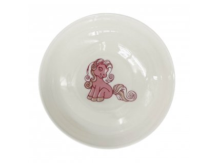 Dětská miska Pony - ø 14 cm, materiál porcelán, barva bílá, růžový dekor poníka.