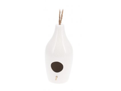 Ptačí budka Modern - materiál keramika, barva lesklá bílá, moderní, rozměry 100x100x208 mm.
