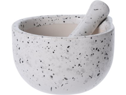 Hmoždíř z bílé kameniny s žulovým efektem a tloučkem, design StoneLook, dárkové balení.