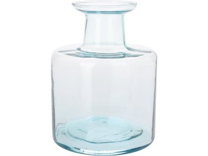 Skleněná váza Veyron z čirého recyklovaného skla s výrazným hrdlem, výška 21 cm, průměr 15 cm, ruční výroba s jemným modrým nádechem.