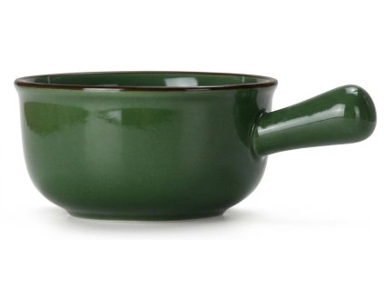 Keramická miska Cotta s rukojetí v zelené barvě s rustikální texturou.