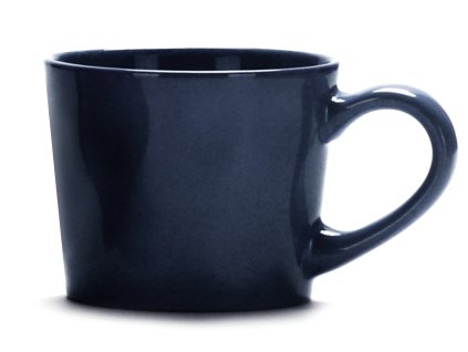 Modrý keramický hrnek Dottie s tečkovaným povrchem a světlejším, béžovým okrajem.