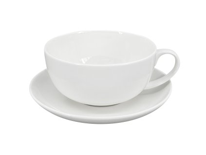 Bílý porcelánový šálek Luna s podšálkem, objem 250 ml – ideální na čaj nebo kávu, ladí s čajovou soupravou Luna.