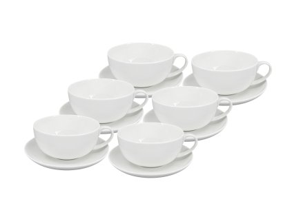 Sada 6 ks - porcelánový šálek s podšálkem Luna 250 ml, bílý