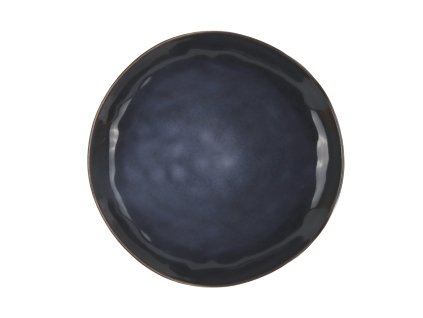 Tmavě modrý keramický jídelní talíř Kera Indigo s nepravidelným okrajem a povrchem.
