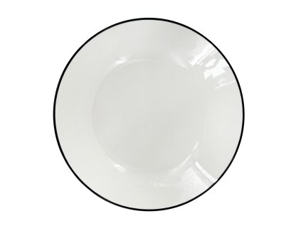 Hluboký bílý porcelánový talíř by inspire Linea Black s černým okrajem, průměr 20,5 cm.