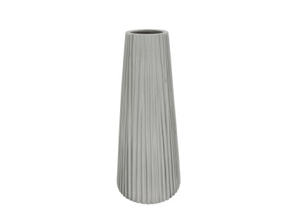 Vysoká keramická váza Terra, šedá matná barva, výška 35 cm, kónický tvar s vertikálním žebrováním