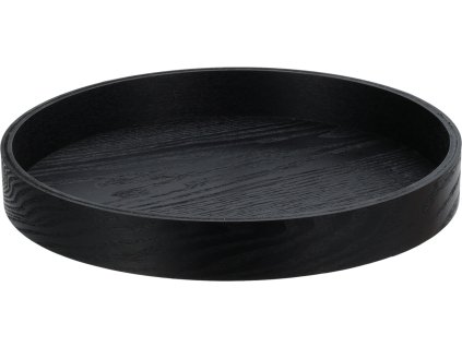 Menší kulatý servírovací tác o průměru 30 cm v matně černé barvě s nízkým okrajem.