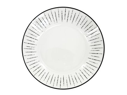 Hluboký porcelánový talíř Linea Dash ø 20,5 cm, černobílý s grafickým dekorem čar.