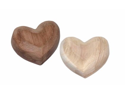 Set 2ks – Dřevěná dekorace Srdce, 10 cm, světlé a tmavé, Paulovnie