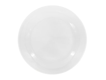 Čistě bílý porcelánový mělký talíř by inspire Ronda s širokým, lesklým okrajem, průměr 27 cm.