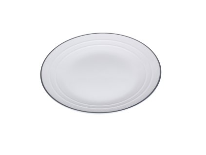 Bílý mělký talíř Nostalgie o průměru 26 cm, II. jakost s šedým lemem.