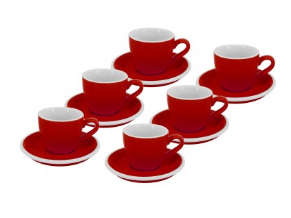 Sada 6 kusů sytě červených silnostěnných šálků na espresso Roma 75 ml s bílým vnitřkem.