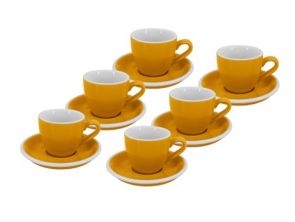 Sada 6 kusů žlutých profesionálních silnostěnných šálků na espresso Roma 75 ml s podšálky.