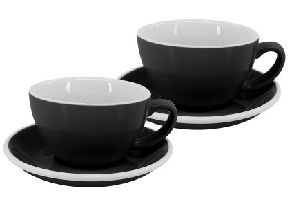 Sada 2 kusů profesionálních černých silnostěnných šálků na caffè latte Roma 250 ml s podšálky.